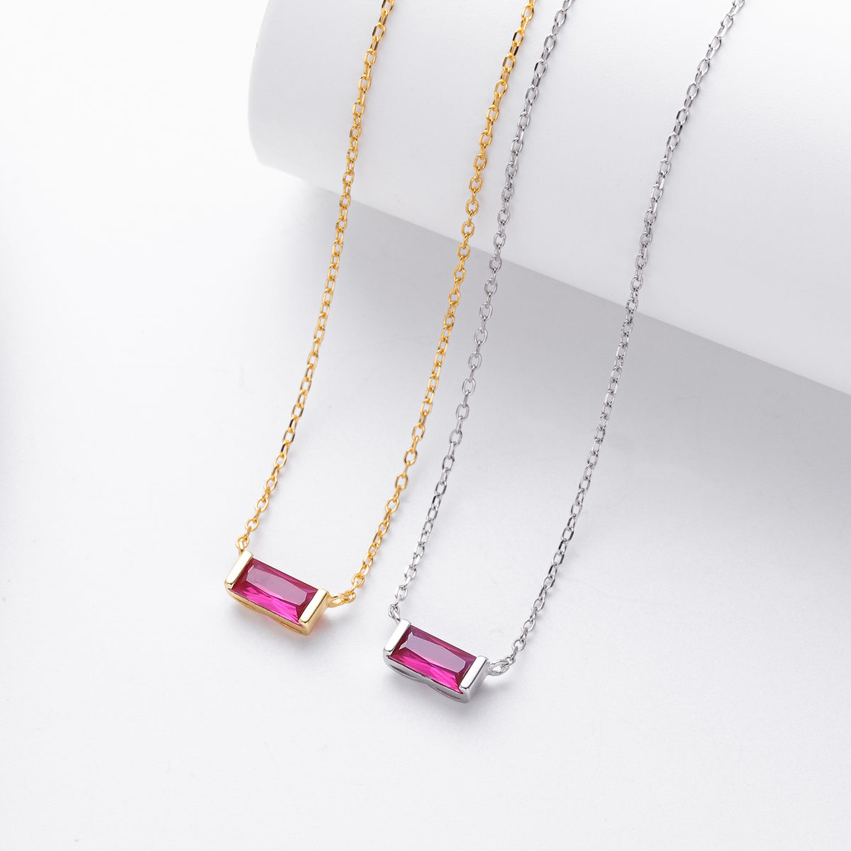 Rectangular colored zircon s925 sterling silver December birthstone collar necklace