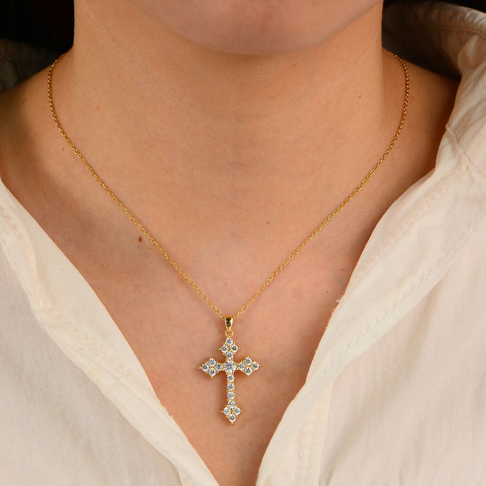 S925 Sterling Silver Cross Full Zircon Inlaid Pendant Necklace