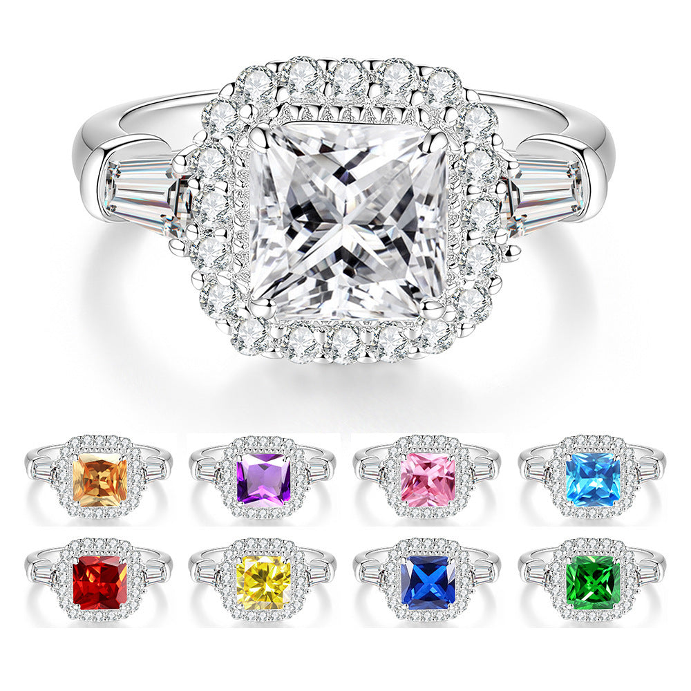 S925 Sterling Silver Ring with Colored Moissanite