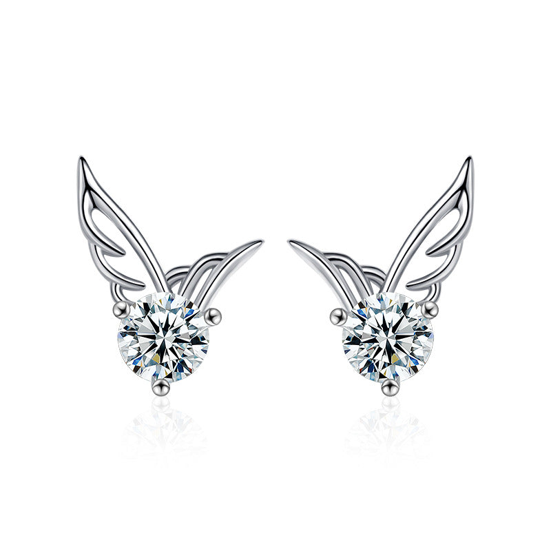 S925 Sterling Silver Moissanite Angel Wing Earrings
