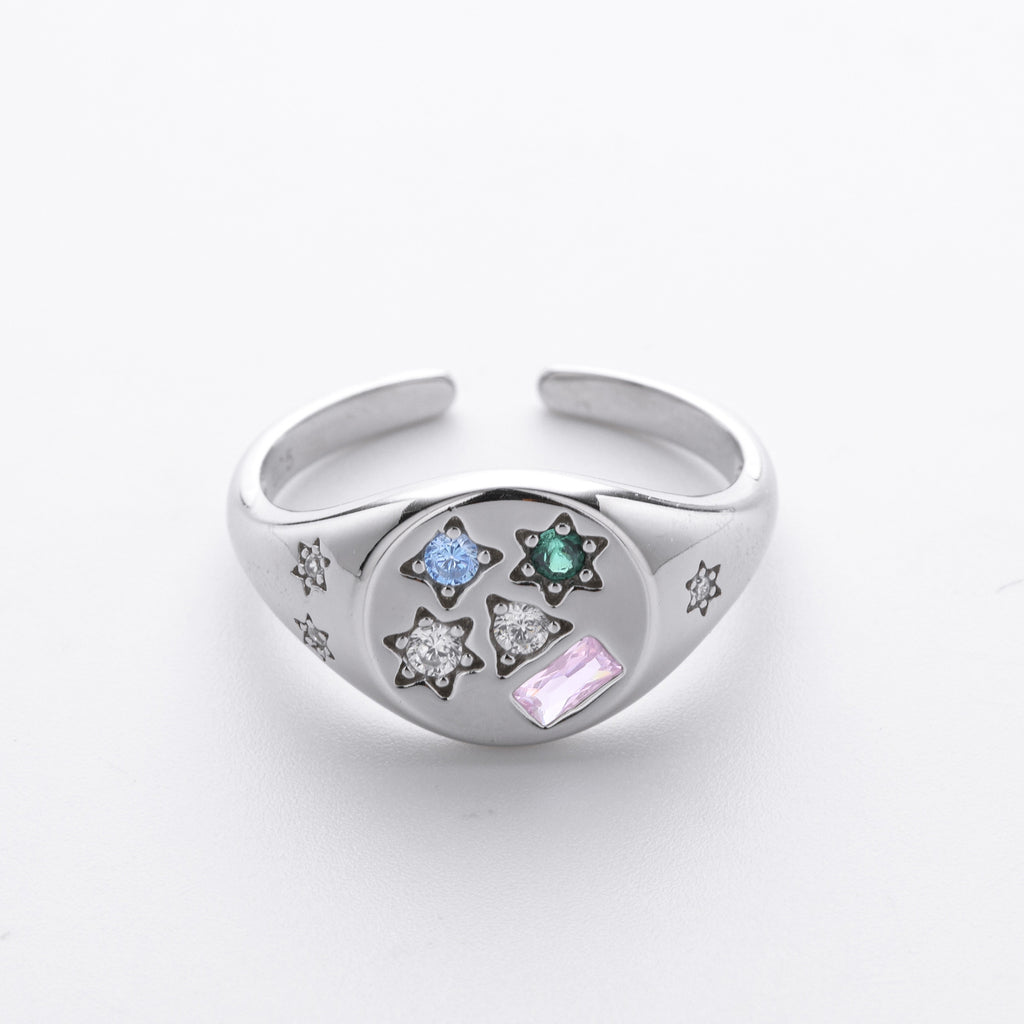 Versatile S925 sterling silver ring, stylish colored zircon set band