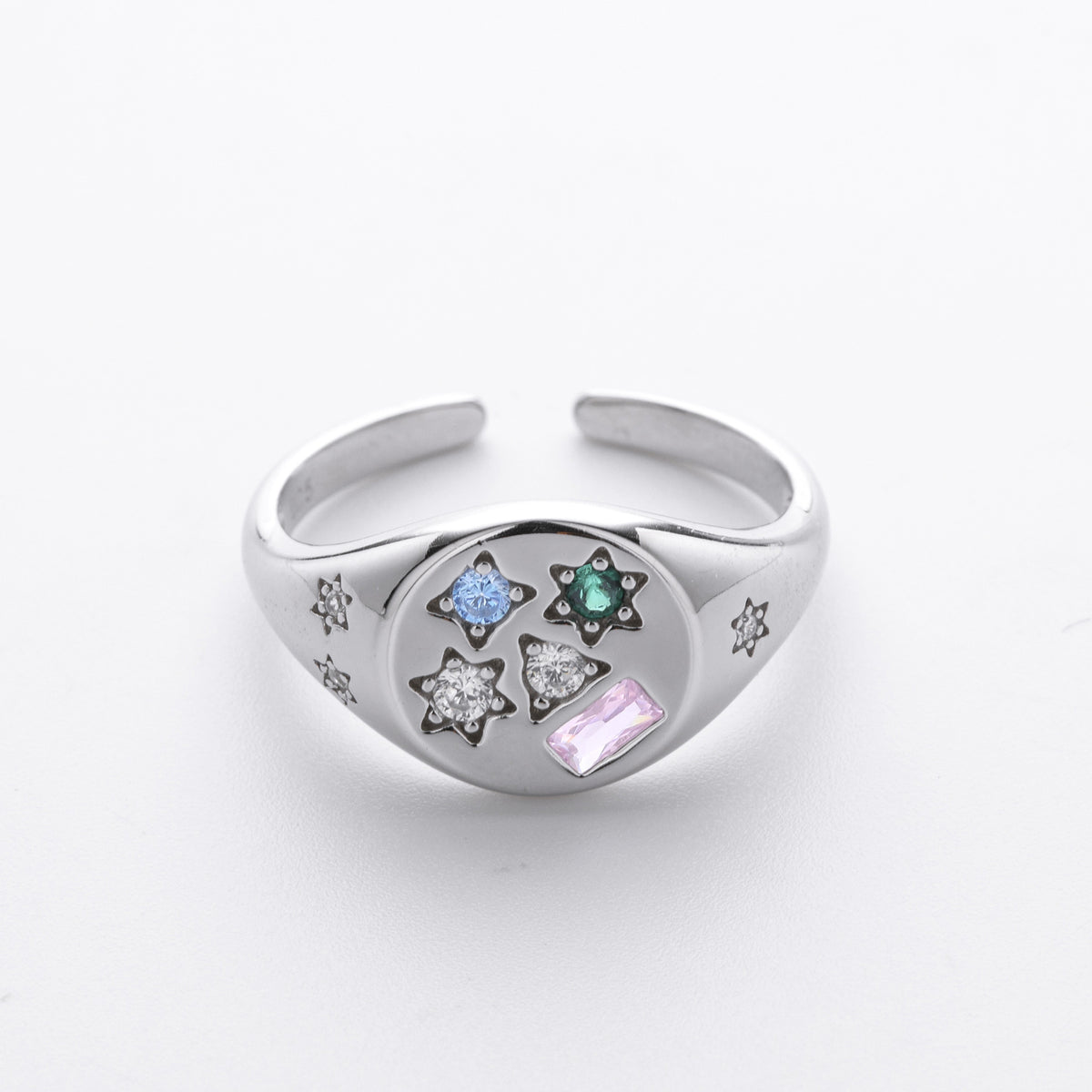 Versatile S925 sterling silver ring, stylish colored zircon set band