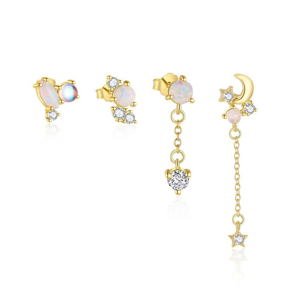S925 Sterling Silver Opal and Zircon Stud Earrings