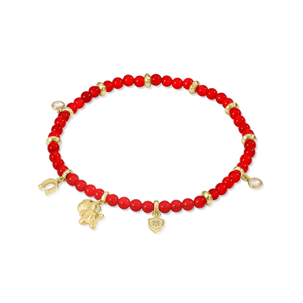 S925 Sterling Silver Horse Year Red Agate Beaded Bracelet