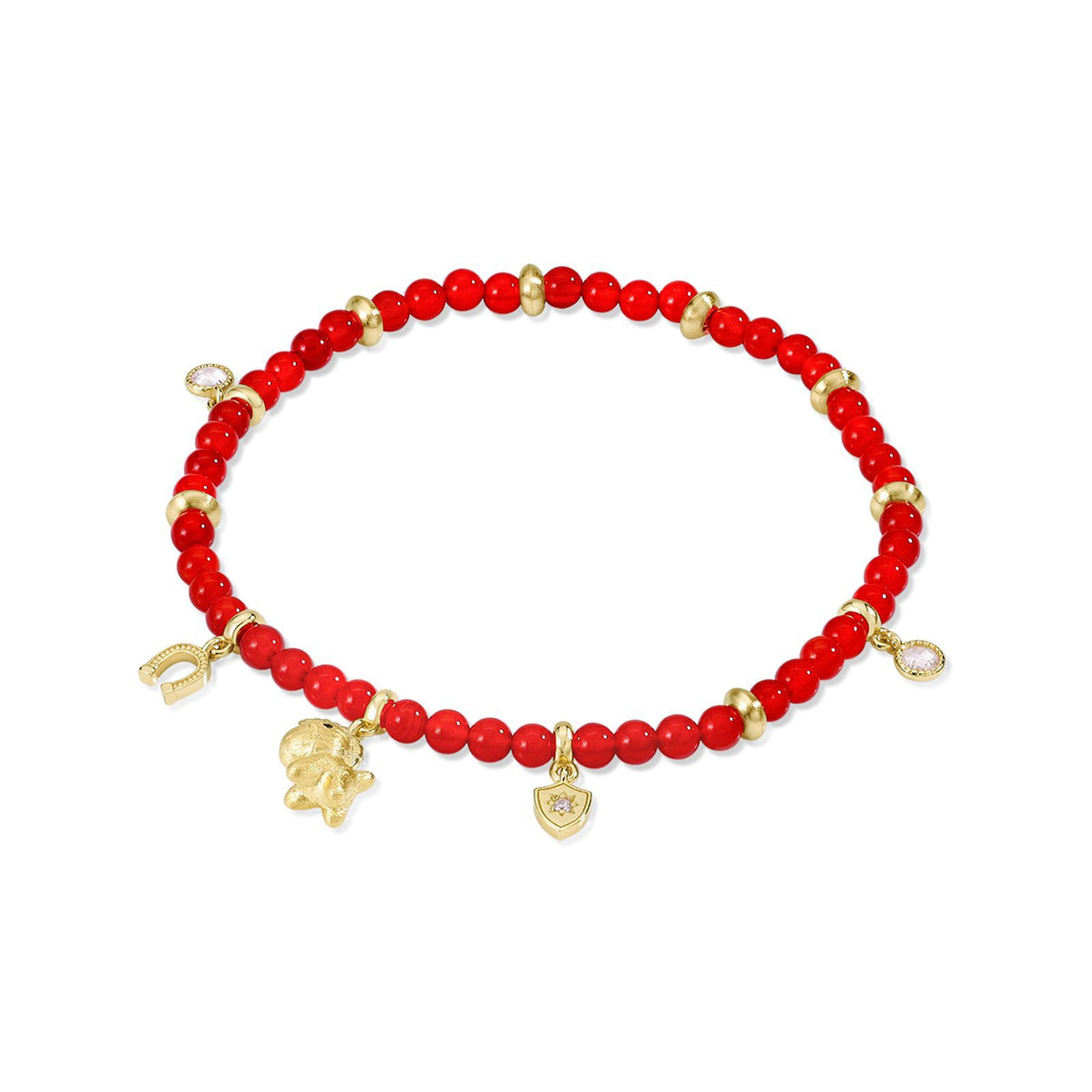 S925 Sterling Silver Horse Year Red Agate Beaded Bracelet