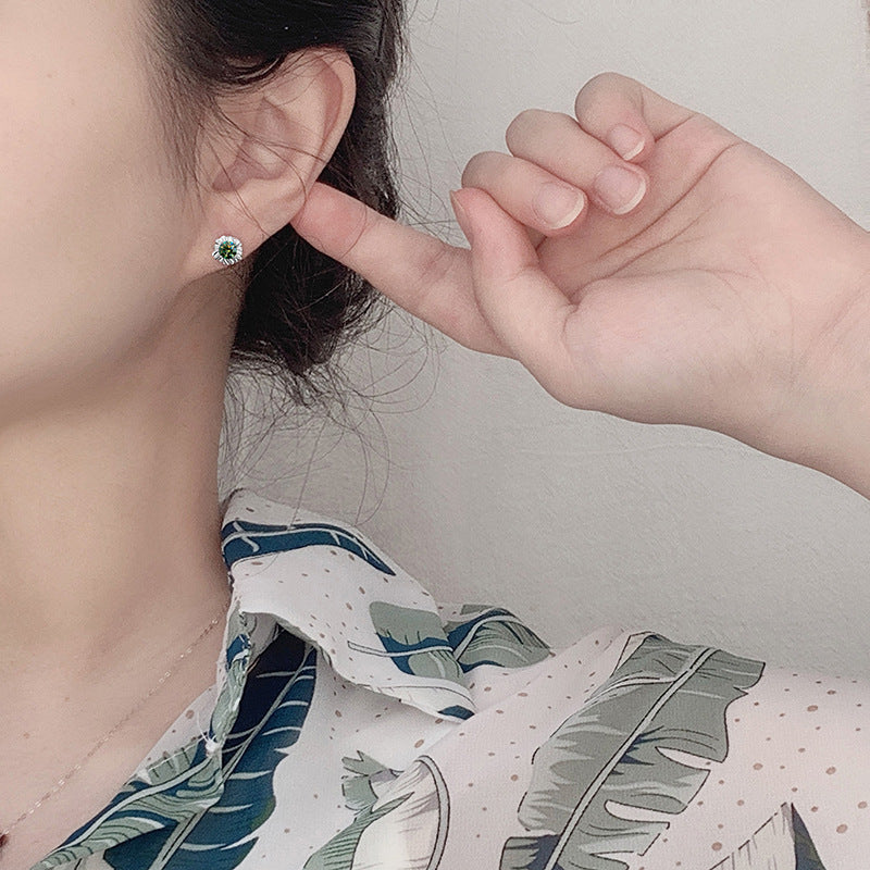 Cute and delicate Christmas moissanite sunflower 925 sterling silver stud earrings