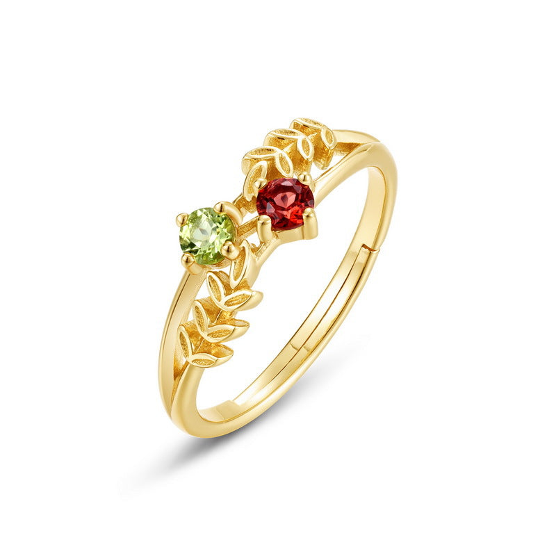 S925 Sterling Silver Gold-Plated Garnet Gemstone Ring
