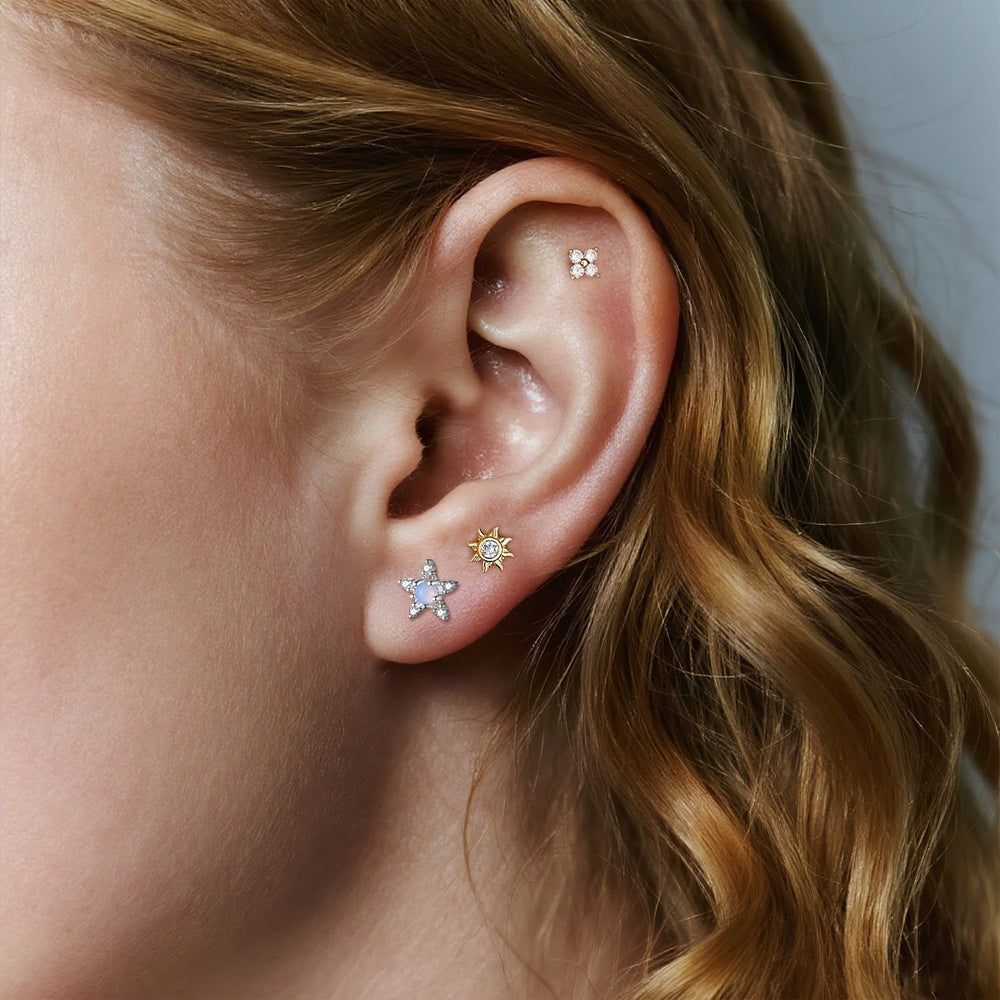 S925 Sterling Silver Opal Star Stud Earrings