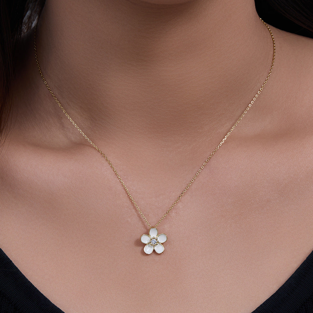 S925 Sterling Silver Zircon Inlaid Little Flower Pendant Necklace