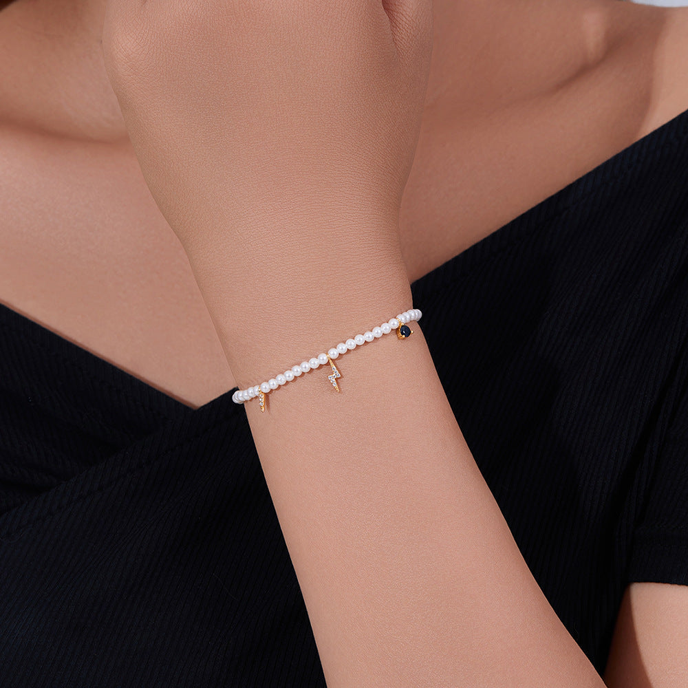S925 Sterling Silver Zircon Inlaid Pearl Bracelet