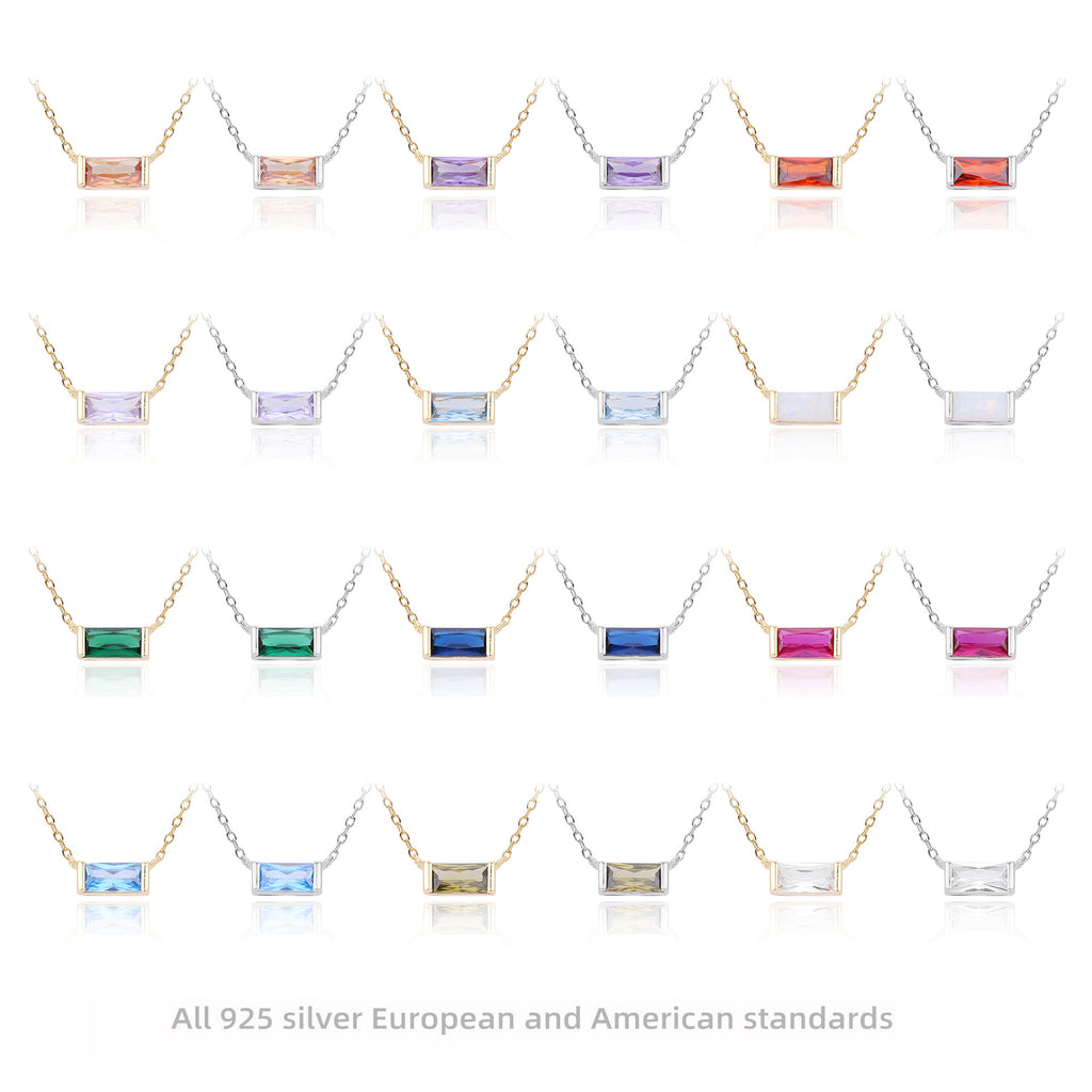 Rectangular colored zircon s925 sterling silver December birthstone collar necklace