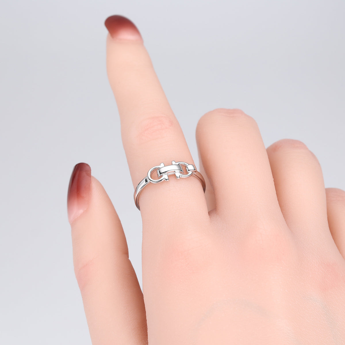 S925 Sterling Silver Trendy Leather Buckle Double D Opening Ring