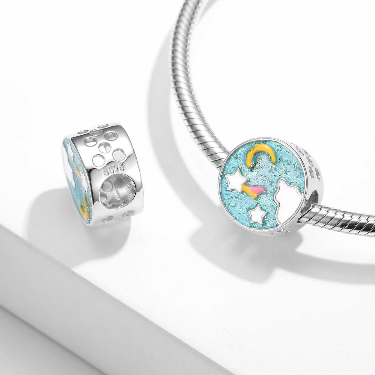 S925 Sterling Silver Starry Sky Beaded Pendant