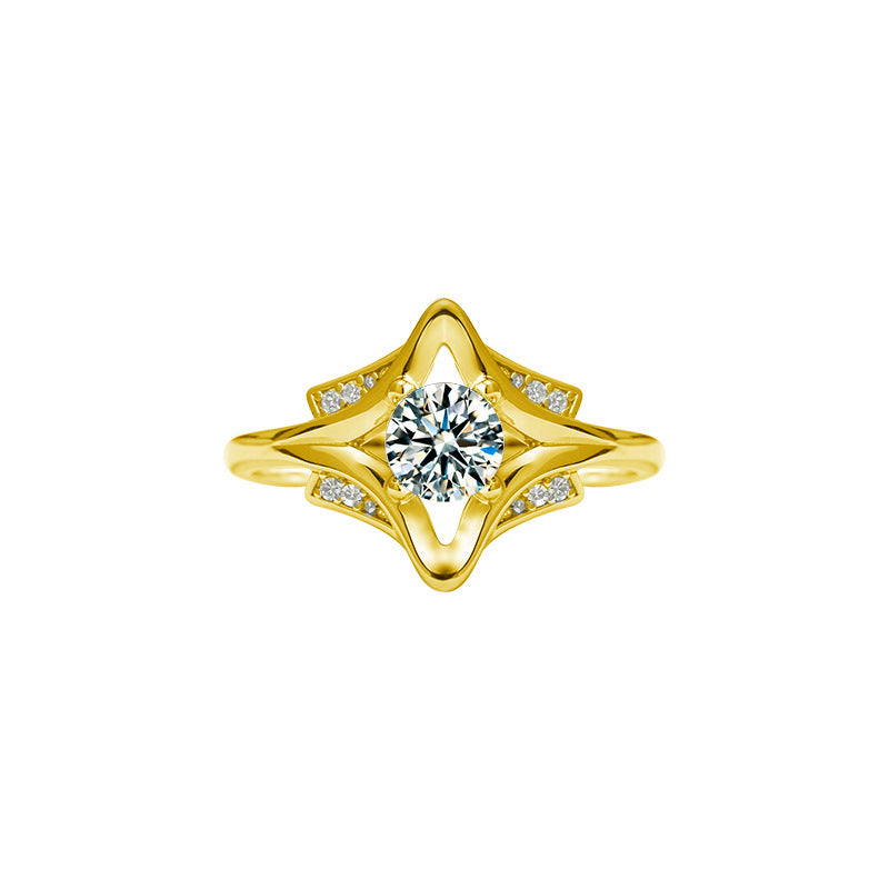 S925 Sterling Silver Four-Pointed Star Moissanite Ring