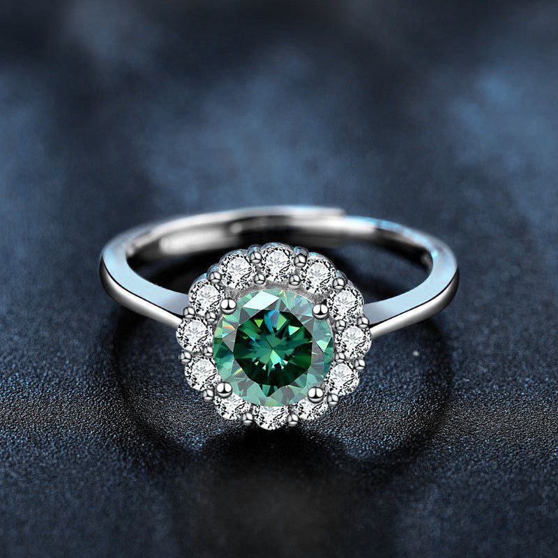 S925 Sterling Silver Moissanite Color Diamond Ring