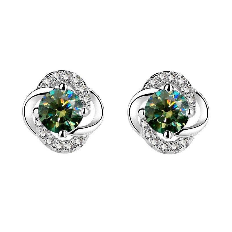 925 Sterling Silver Moissanite Four-Leaf Clover Stud Earrings