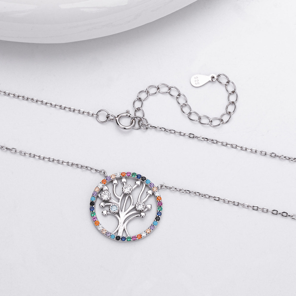 S925 Sterling Silver Colored Zircon Tree of Life Necklace