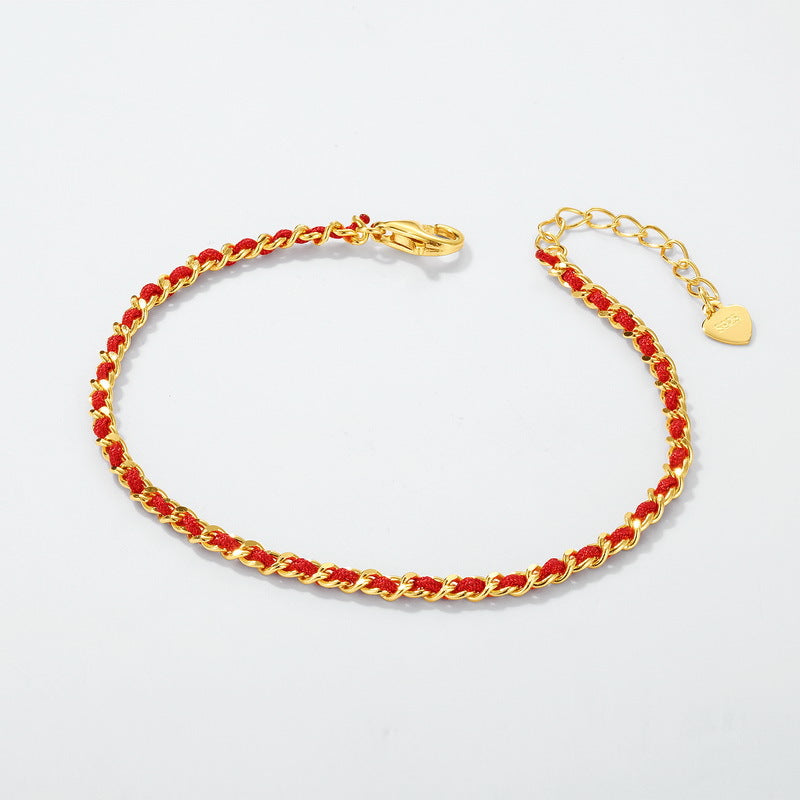 S925 Sterling Silver Gold-Plated Red Rope Bracelet