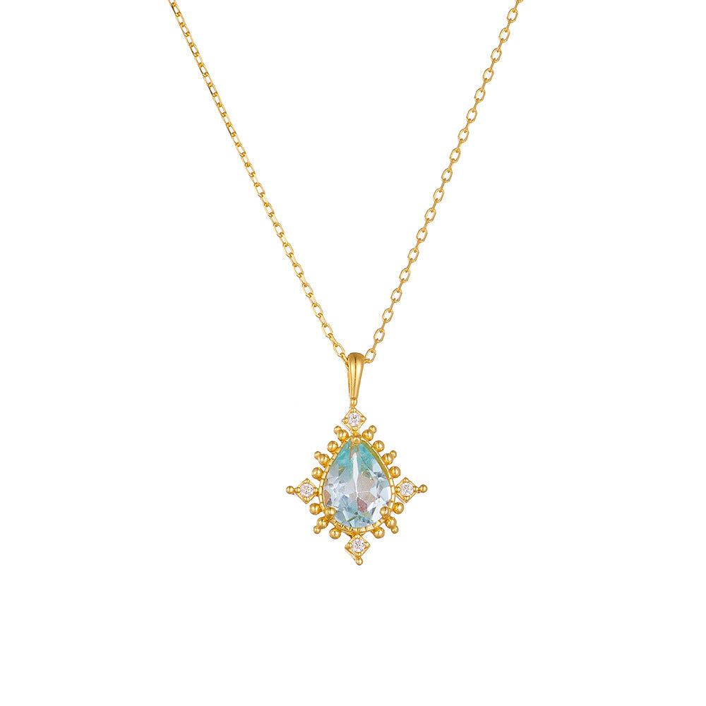 S925 Sterling Silver Drop-Shaped Sky Blue Topaz Pendant Necklace