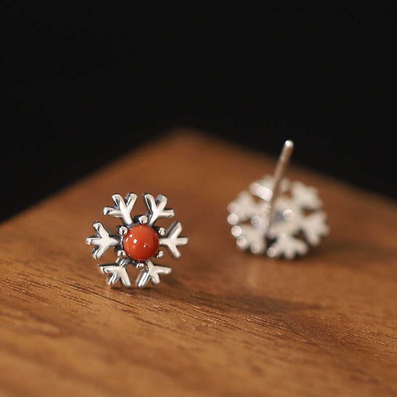 S925 Sterling Silver Christmas Snowflake Stud Earrings