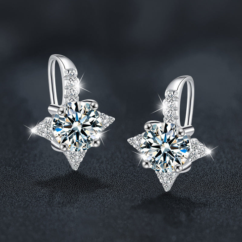 S925 Sterling Silver Moissanite Eight-Pointed Star Earrings