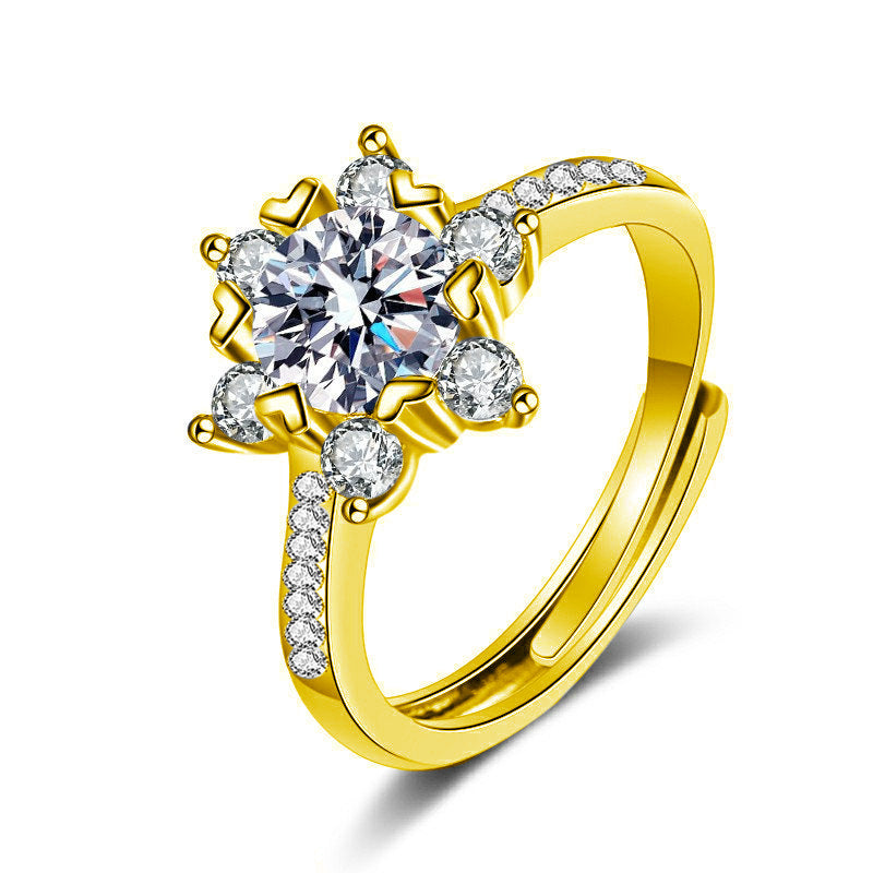 S925 Sterling Silver Snowflake Moissanite Ring