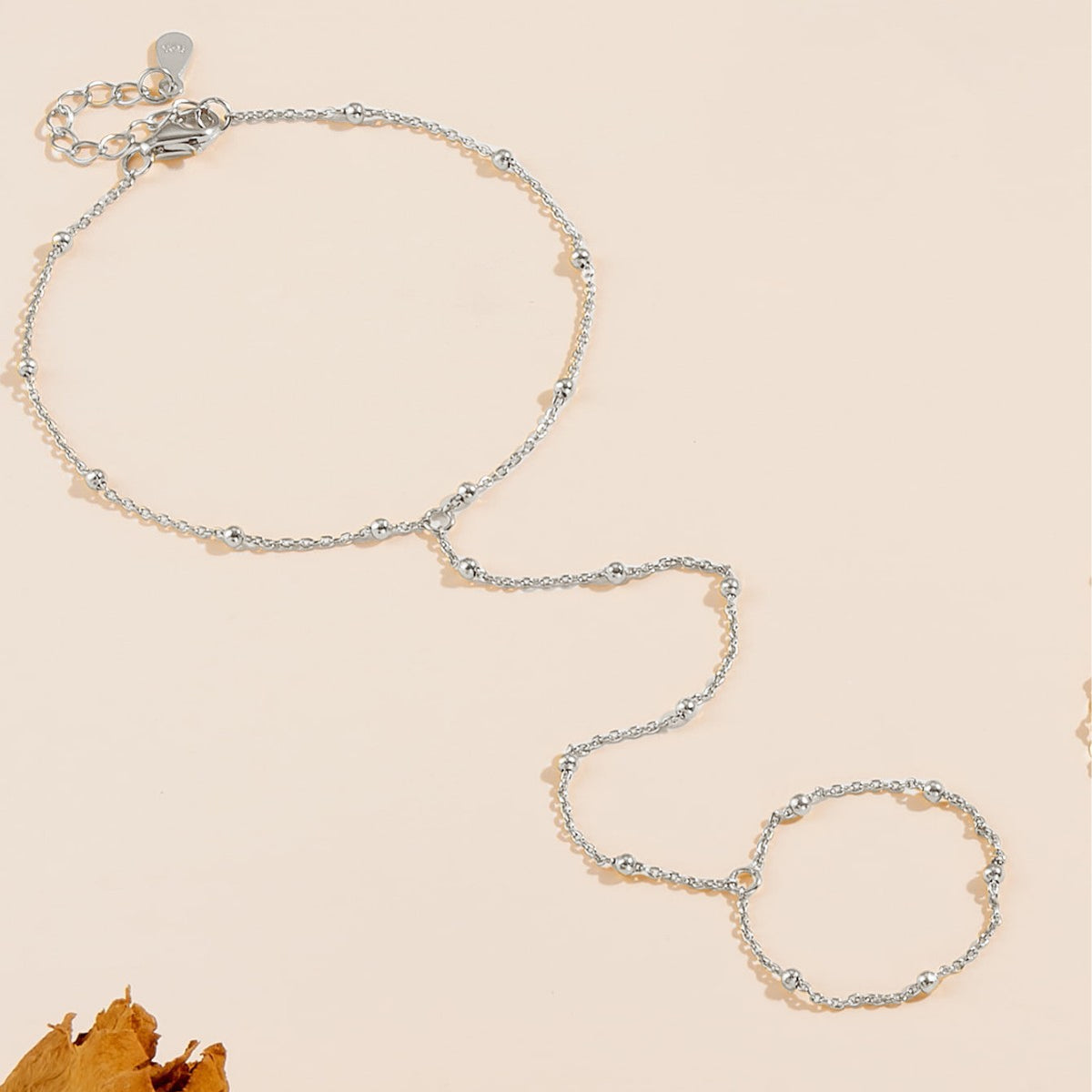 S925 Sterling Silver Bead Necklace Finger Chain Bracelet