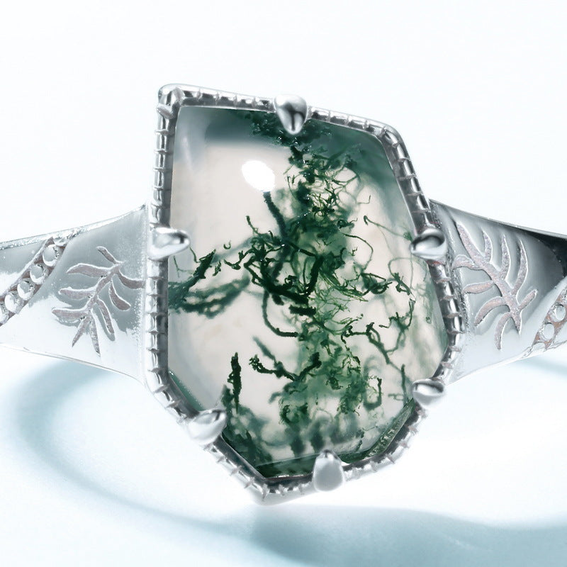 S925 Sterling Silver Waterweed Irregular Agate Ring
