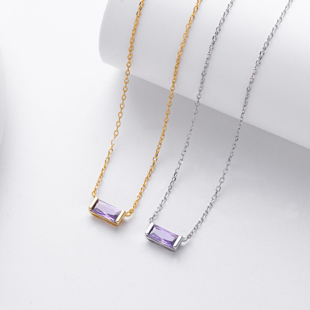 Rectangular colored zircon s925 sterling silver December birthstone collar necklace