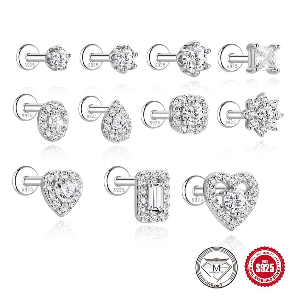 Authentic 925 Sterling Silver Geometric Earrings with D-Color Moissanite