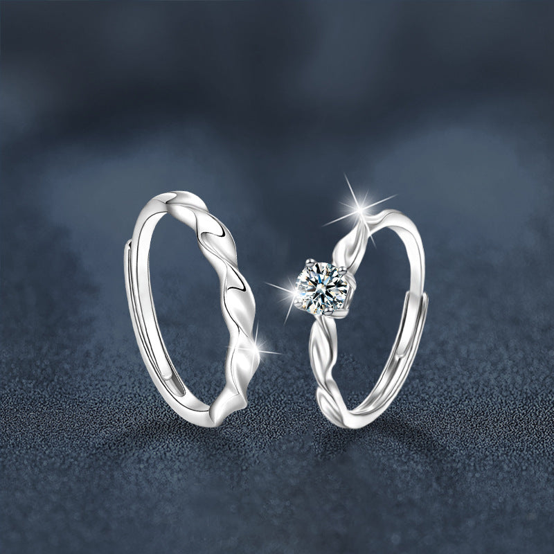 S925 Sterling Silver Twist Moissanite Couple Ring
