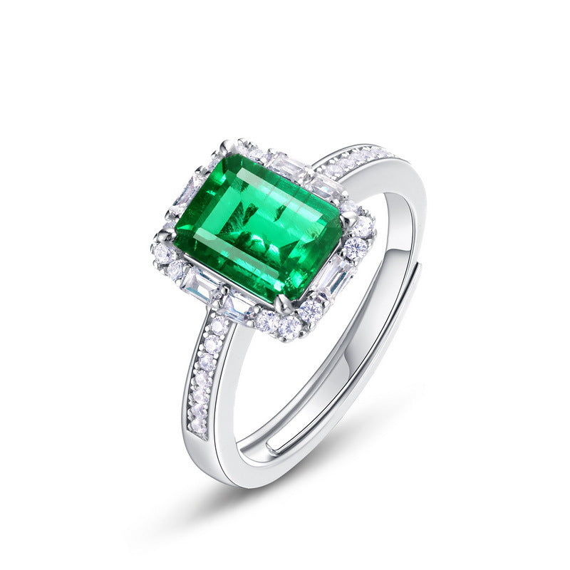 S925 Silver Adjustable Open Ring Set with Lab-Grown Colored Gemstone and Moissanite