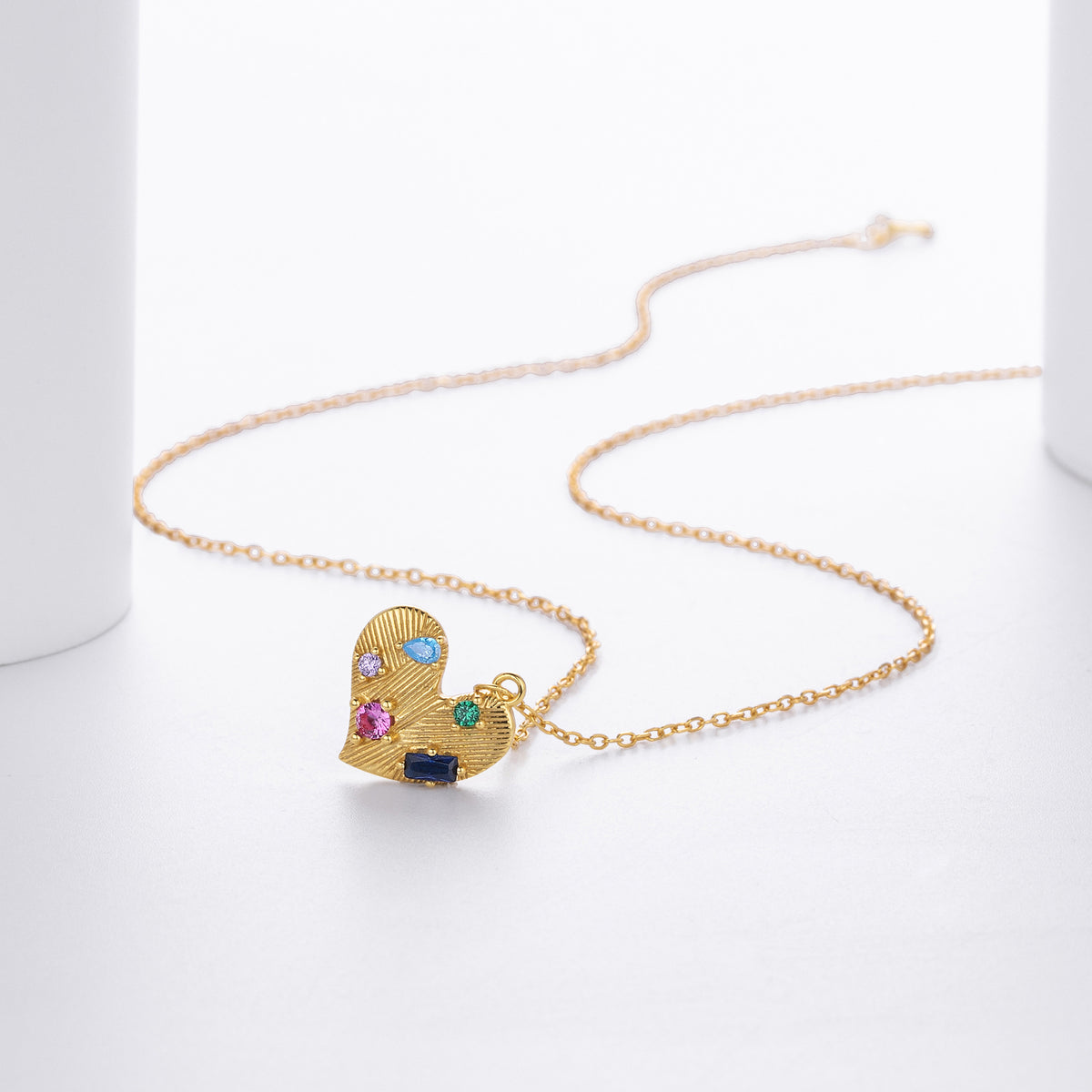 S925 Sterling Silver Heart Necklace Inlaid with Colored Zirconium