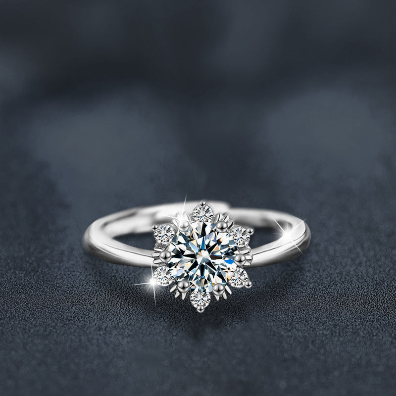 S925 Sterling Silver Moissanite Snowflake Ring