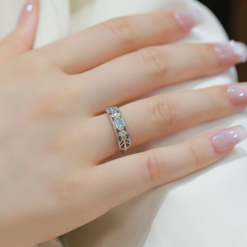 S925 Sterling Silver Gold-Plated Synthetic Opal Ring