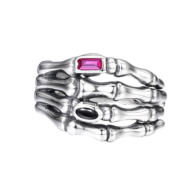 S925 Sterling Silver Halloween Skull Claw Open Ring