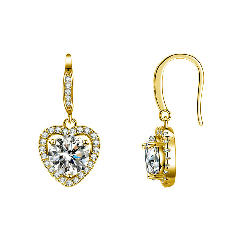 S925 sterling silver heart-shaped earrings with moissanite hooks