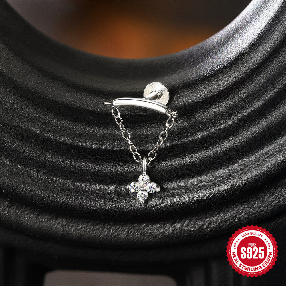 S925 Sterling Silver Moissanite Flat-Back Threaded Piercing Earring