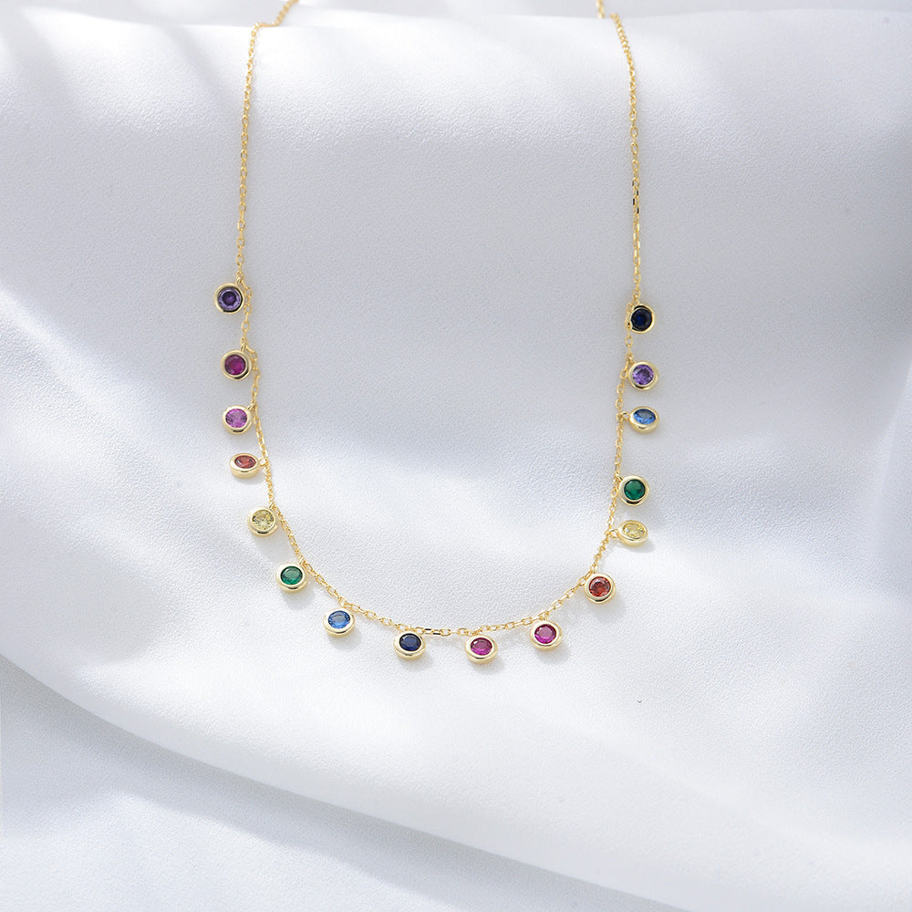 S925 Sterling Silver Colorful Round Zircon Necklace