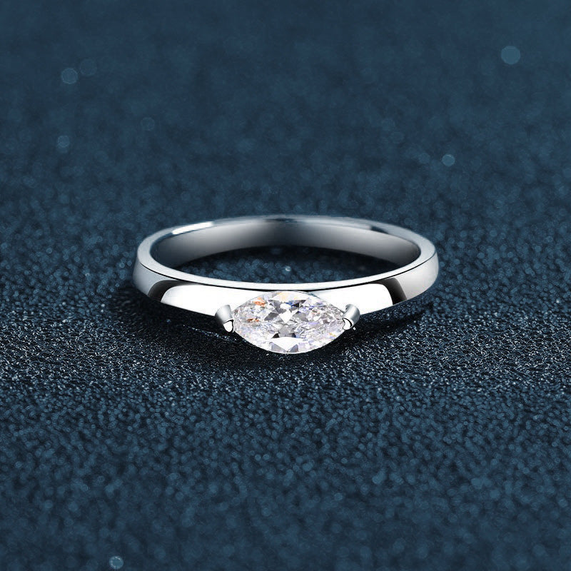 S925 Sterling Silver Solitaire Marquise Moissanite Ring