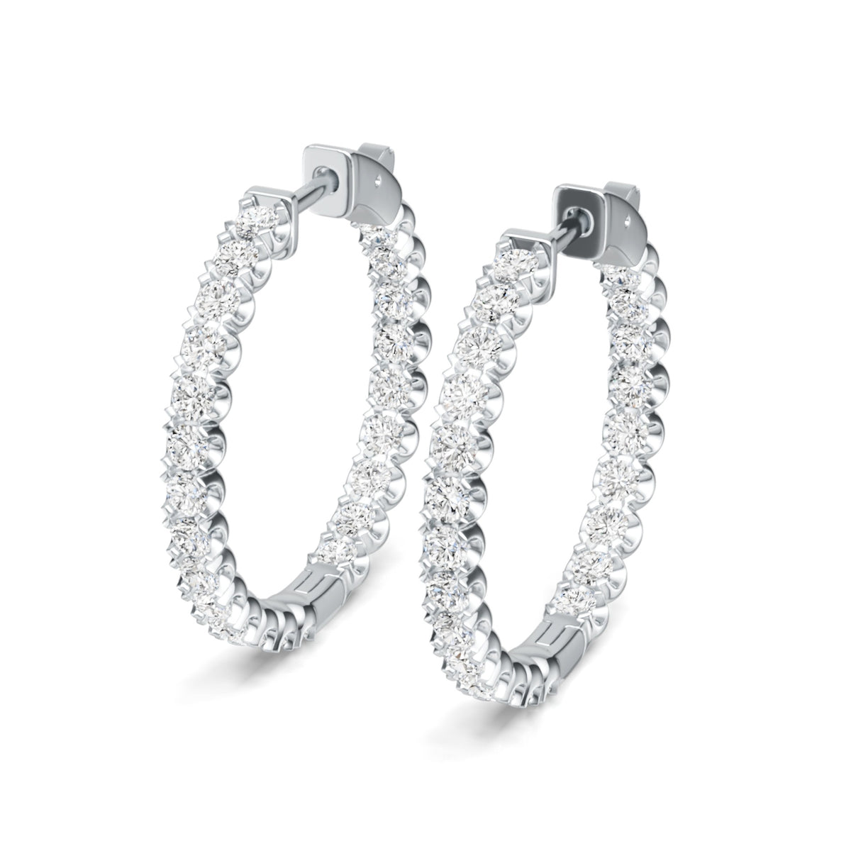 S925 Sterling Silver Super-Sparkly Large Hoop Earrings with Moissanite