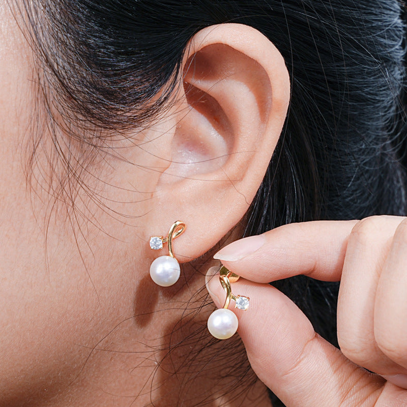 925 Sterling Silver Moissanite and Pearl Cherry Stud Earrings