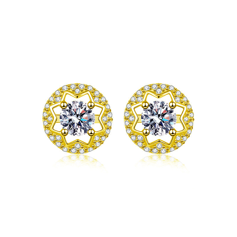 S925 Sterling Silver Star-Shaped Openwork Moissanite Four-Prong Earrings