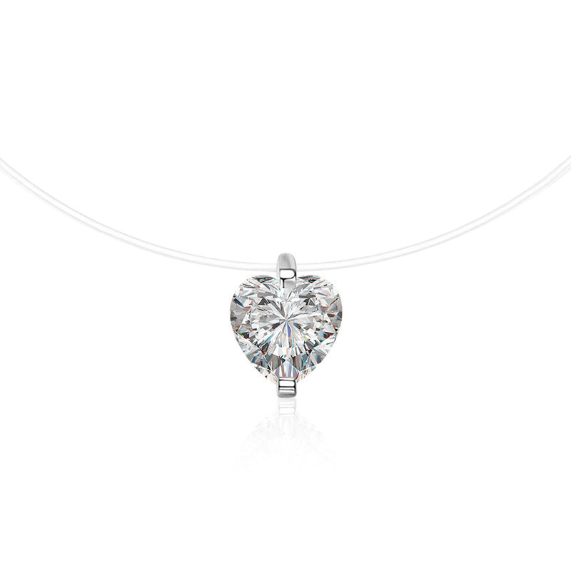 S925 Sterling Silver Moissanite Heart-Shaped Fish Line Necklace