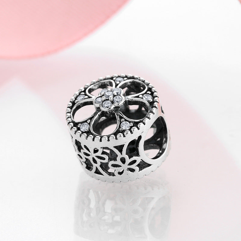 S925 Sterling Silver Hollow Zircon Inlaid Flower Bead Pendant