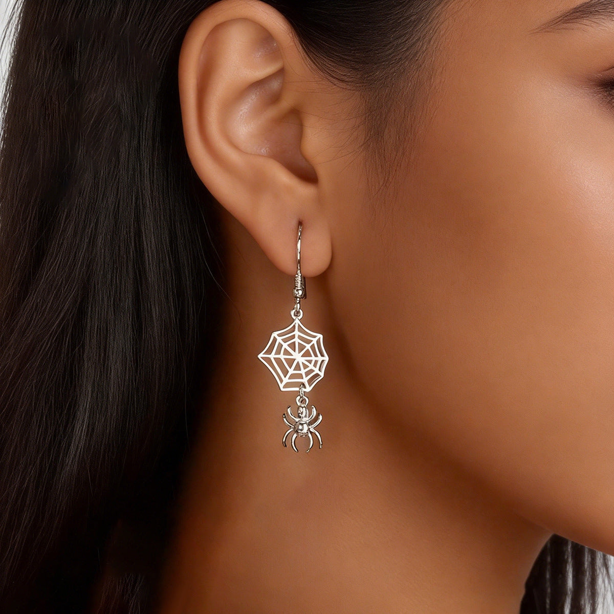 S925 Sterling Silver Gothic Spiderweb Pendant Necklace and Earrings