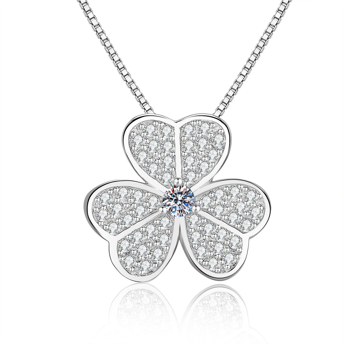 S925 Sterling Silver Four-Leaf Clover Moissanite Necklace