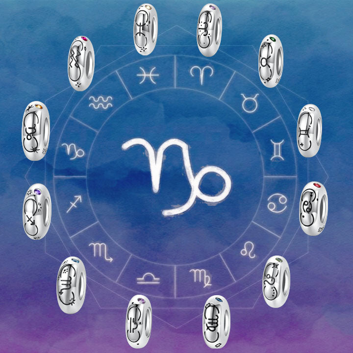 S925 Sterling Silver 12 Constellation Zircon Spacer Beads Pendant