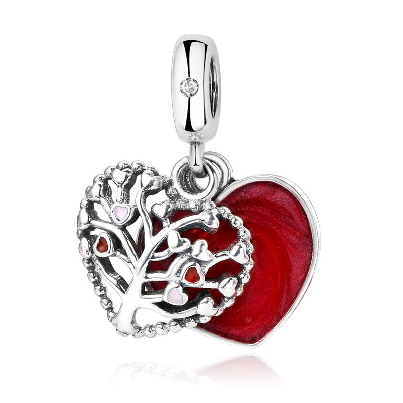 S925 Sterling Silver Red Hollow Tree of Life Pendant