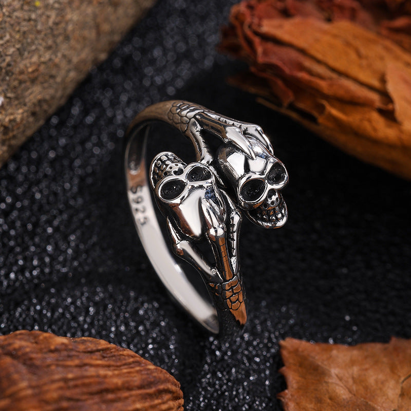 S925 Sterling Silver Halloween Distressed Open Skull Ring